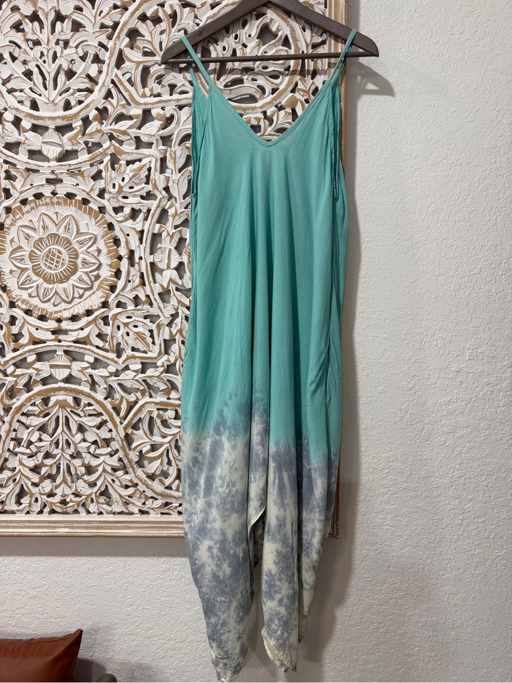 Tie-Dye Teal Beach Coverup Dress with Spaghetti Straps